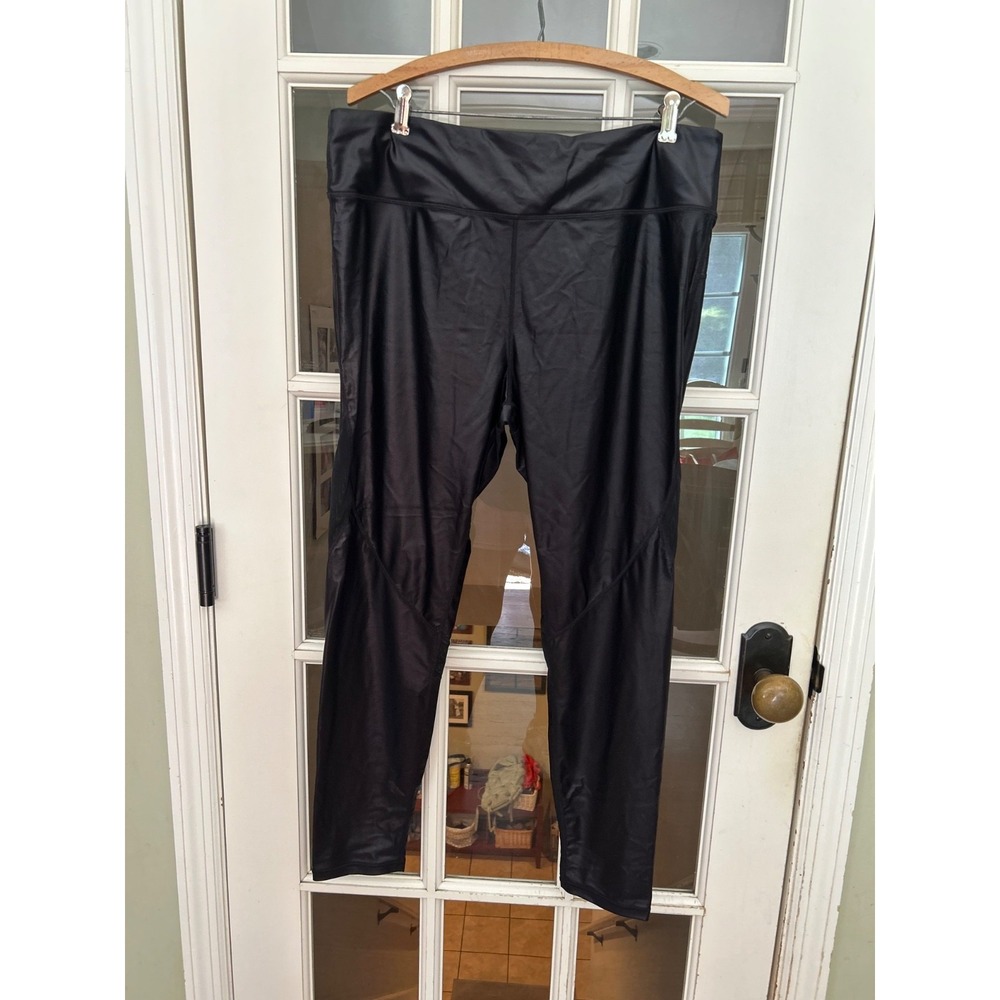 ALALA Liquid Black Shiny High Rise Ankle Leggings Zip Pocket Women's XL